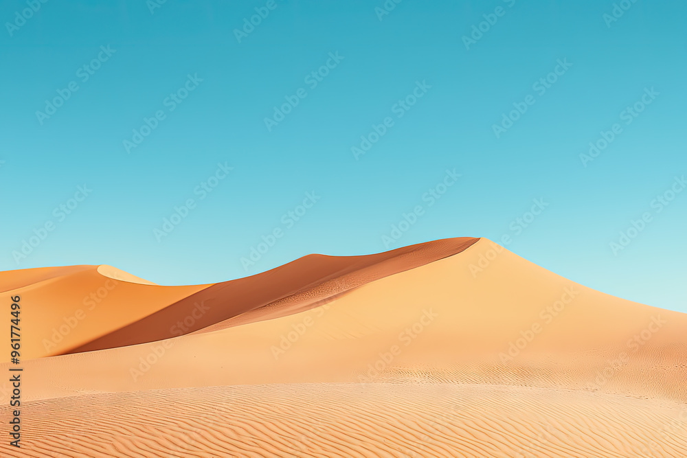Vast, golden sand dunes stretch under a clear, vibrant blue sky. The desert landscape evokes a sense of peace and solitude. Vast, golden sand dunes stretch under a clear, vibrant blue sky. The desert landscape evokes a sense of peace and solitude.