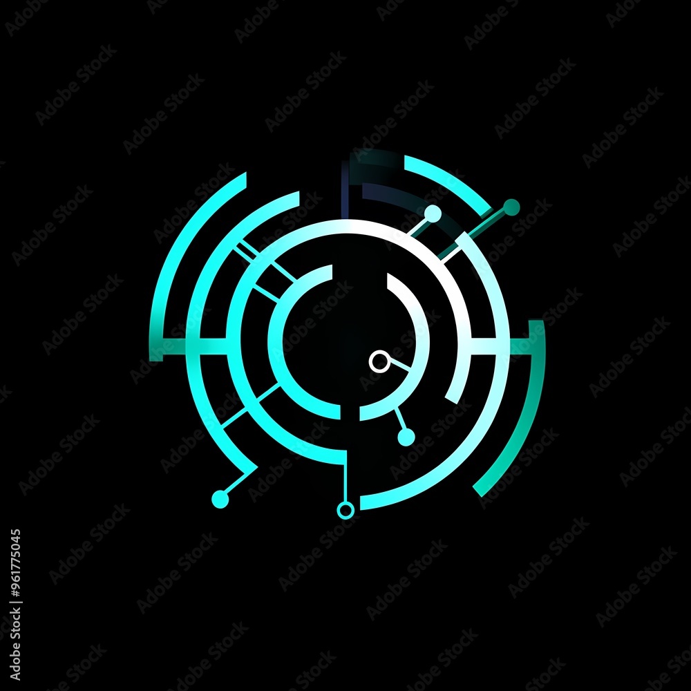 Abstract circular design with concentric rings and dots, blue and green tones Abstract circular design with concentric rings and dots, blue and green tones