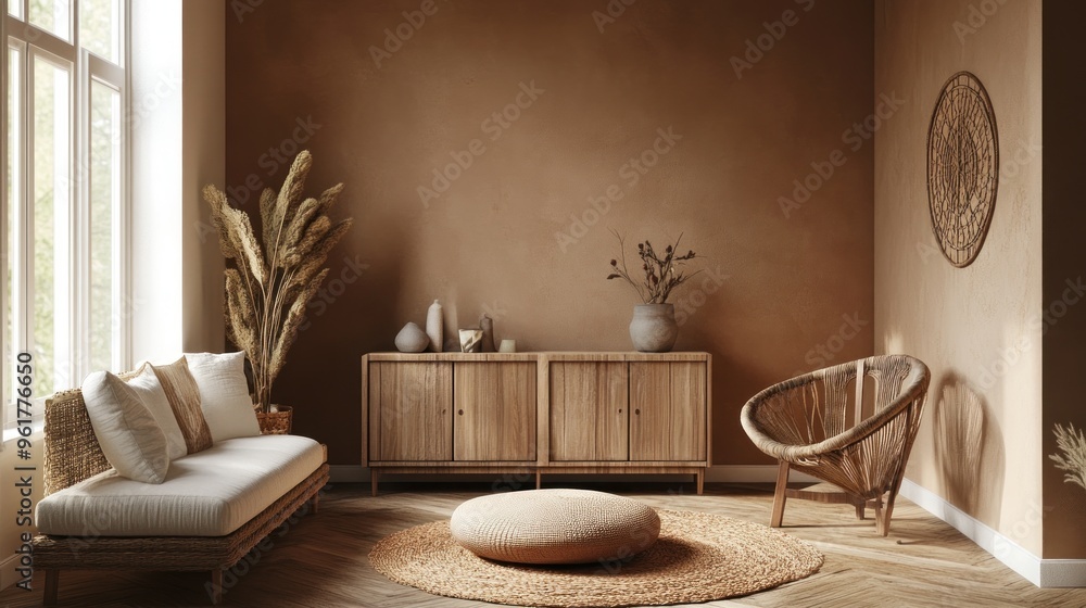 Minimalist Living Room Interior Design with Warm Tones and Natural Materials Minimalist Living Room Interior Design with Warm Tones and Natural Materials