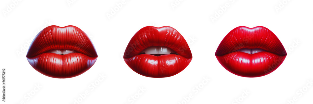 Set of red lips with teeth, isolated over on transparent white background Set of red lips with teeth, isolated over on transparent white background