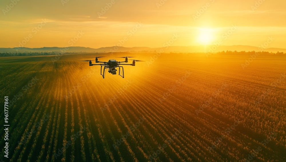 Agro Drone flight over field spraying agriculture Agro Drone flight over field spraying agriculture