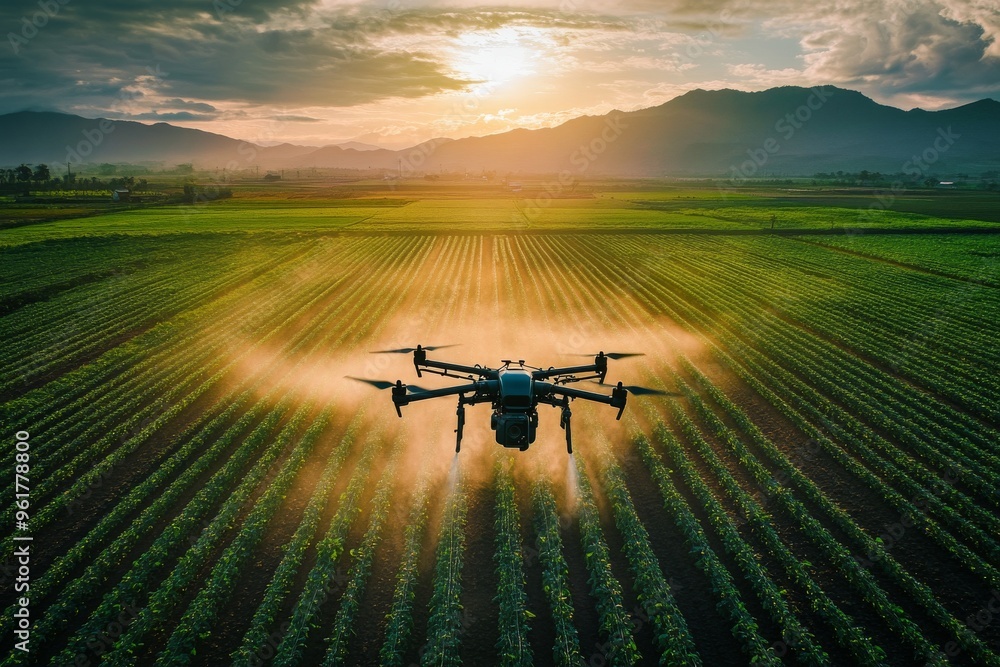 Agro Drone flight over field spraying agriculture Agro Drone flight over field spraying agriculture