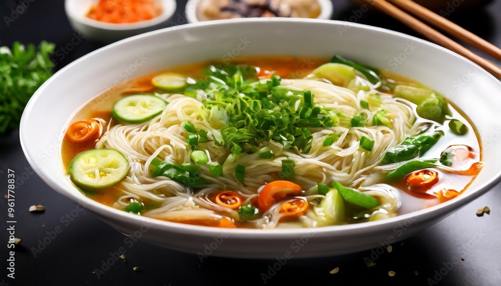 bowl soup with noodles and vegetables bowl soup with noodles and vegetables