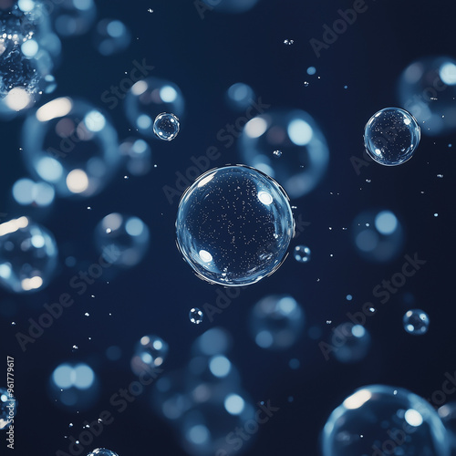 Wallpaper Mural Abstract floating bubbles in a dark blue background creating a mesmerizing effect.
 Torontodigital.ca