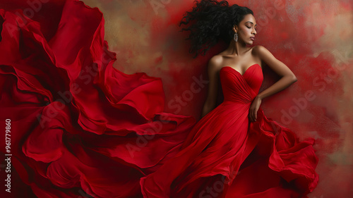 A woman wearing a red dress, symbolizing heart health awareness photo