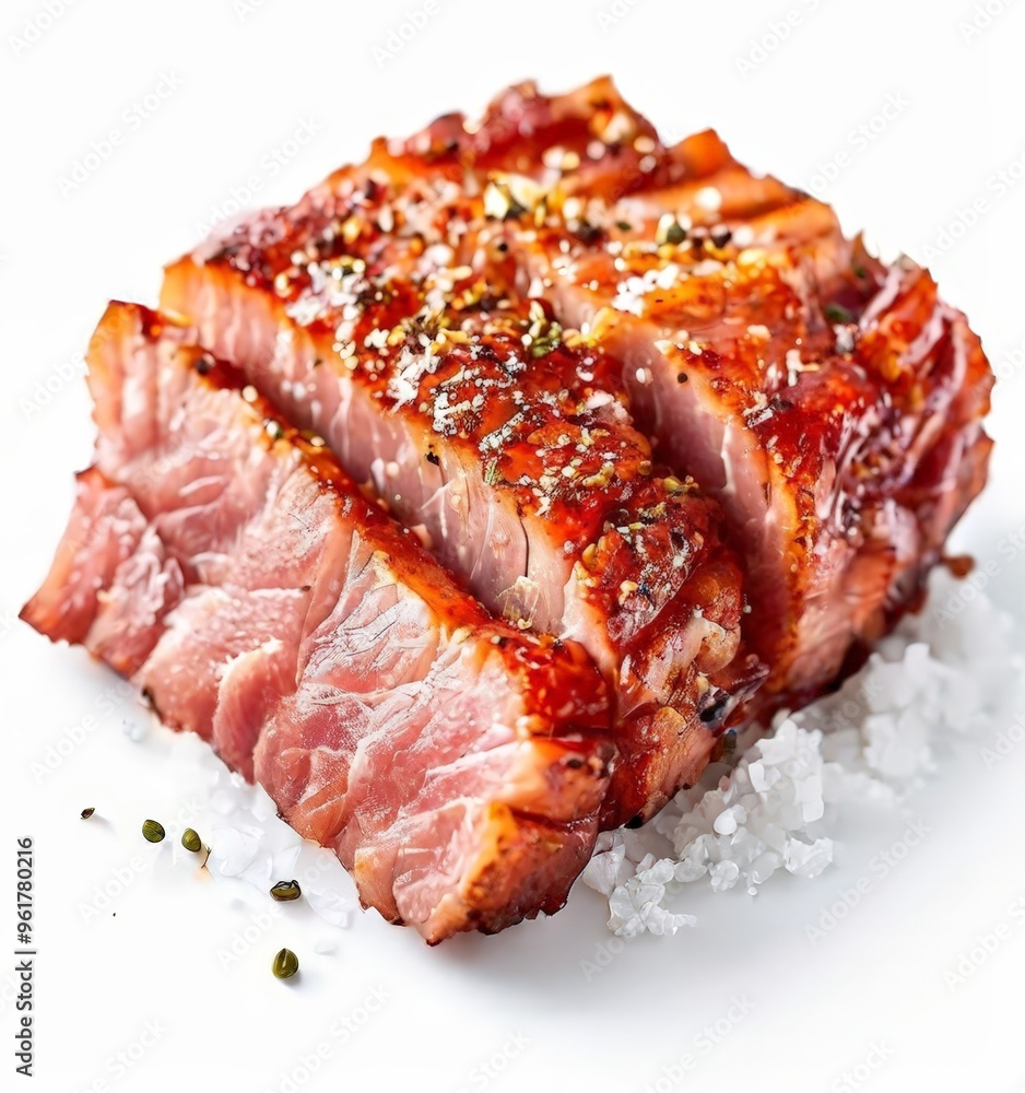 piece pork with sauce and salt on top piece pork with sauce and salt on top