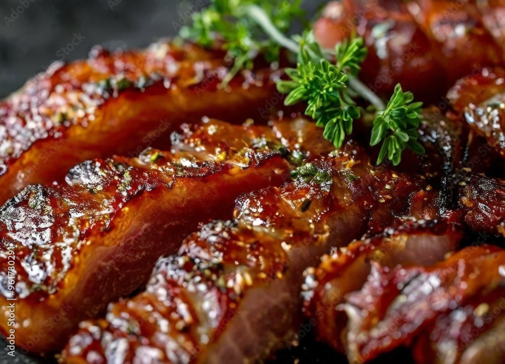 plate meat with sauce and herbs plate meat with sauce and herbs