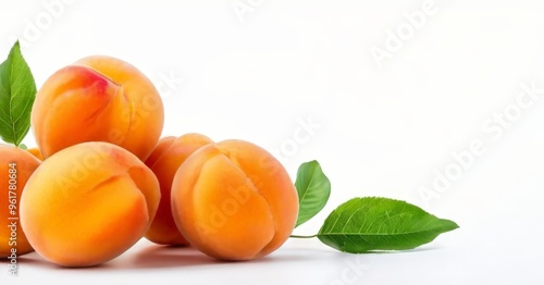 three ripe apres with leaves on white background