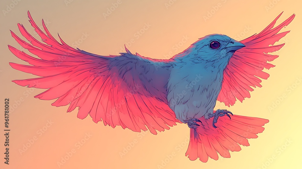 Fototapeta premium Blue Bird with Pink Wings in Flight.