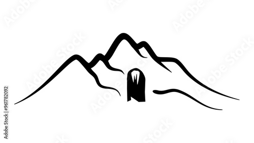 Cave emblem, black isolated silhouette