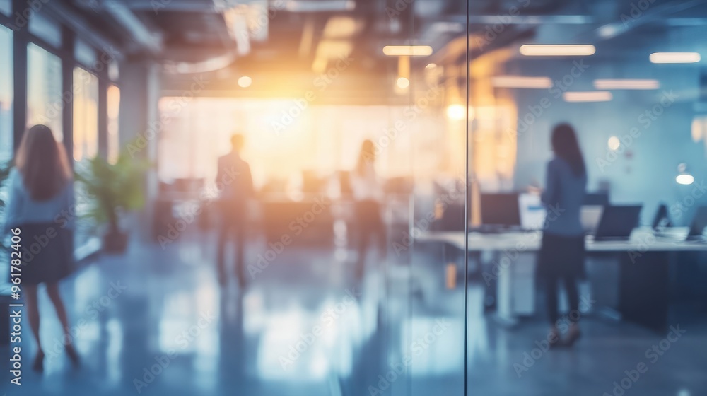Blurred background of businesspeople working in modern business technology office Blurred background of businesspeople working in modern business technology office