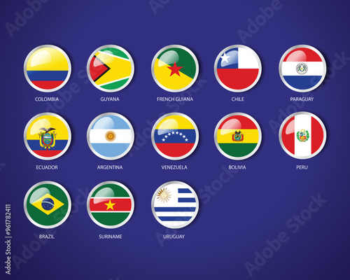 South America flags of countries as badges