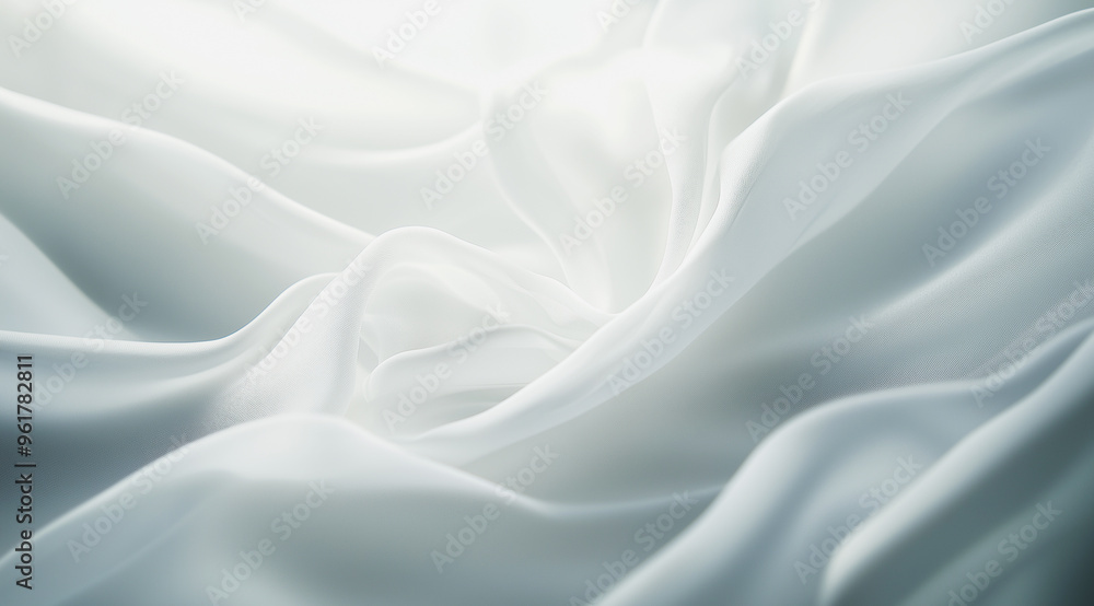 Fototapeta premium Luxurious folds of white silk fabric creating a soft and elegant texture. 