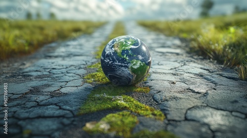 Fototapeta Naklejka Na Ścianę i Meble -  green planet earth climate crossroads navigating the path to a sustainable earth