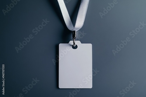 Blank name tag with lanyard on dark background for events and conferences