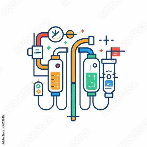 Complex system of interconnected components, visually representing concept of thermal and electrical conductivity photo