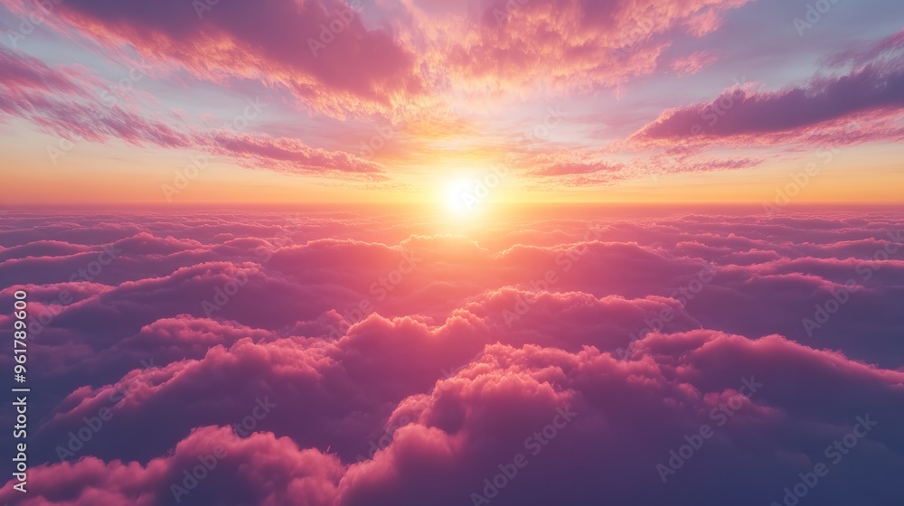 A beautiful sunset over a cloudy sky. Perfect for travel or nature concepts A beautiful sunset over a cloudy sky. Perfect for travel or nature concepts