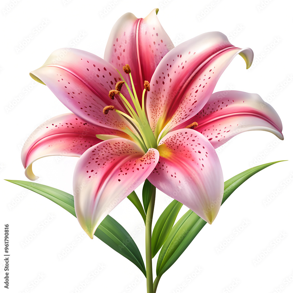 Naklejka premium Pink Lily. Single flower on white background, isolated