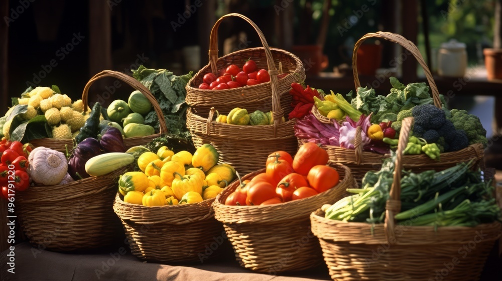 Fruits and vegetables at a farmers market. Neural network ai generated art Fruits and vegetables at a farmers market. Neural network ai generated art