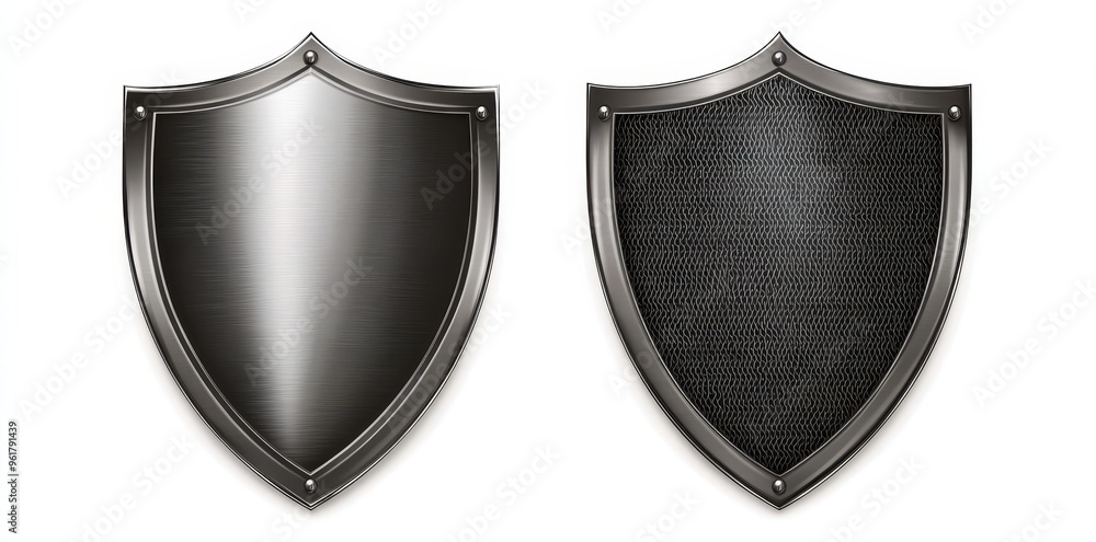 Shield made in technological style with metallic elements isolated on black and white background. Modern illustration. Shield made in technological style with metallic elements isolated on black and white background. Modern illustration.