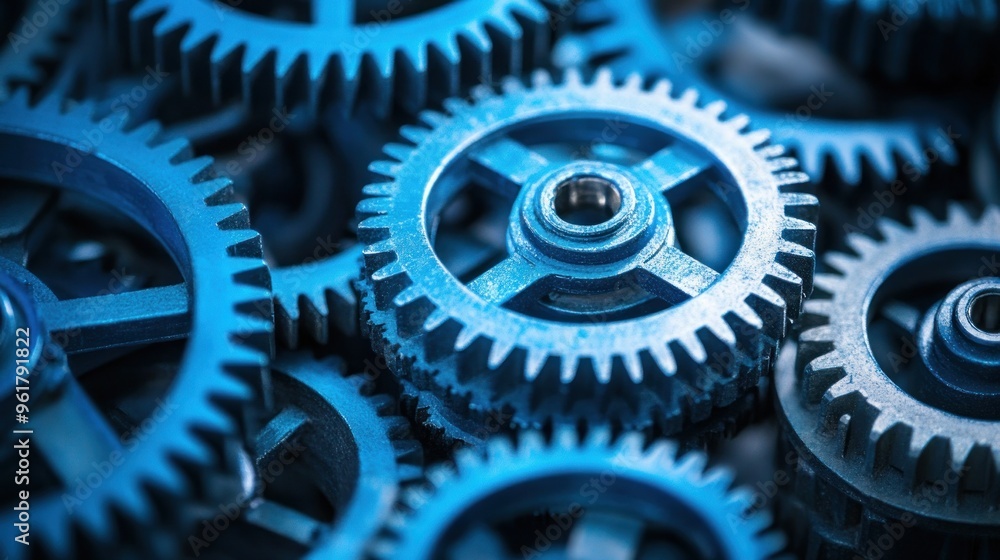 A close-up of interlocking blue gears, showcasing mechanical precision and engineering design. A close-up of interlocking blue gears, showcasing mechanical precision and engineering design.