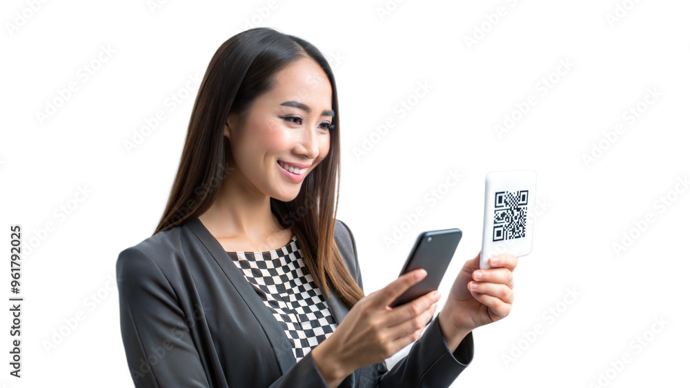 Smiling woman displaying a smartphone with blank screen Smiling woman displaying a smartphone with blank screen