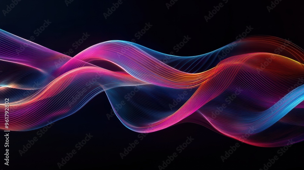 Wave lines trails flowing dynamic in diverse colors isolated on black background. Abstract futuristic background, science, digital and communication concept. Generative ai illustration Wave lines trails flowing dynamic in diverse colors isolated on black background. Abstract futuristic background, science, digital and communication concept. Generative ai illustration