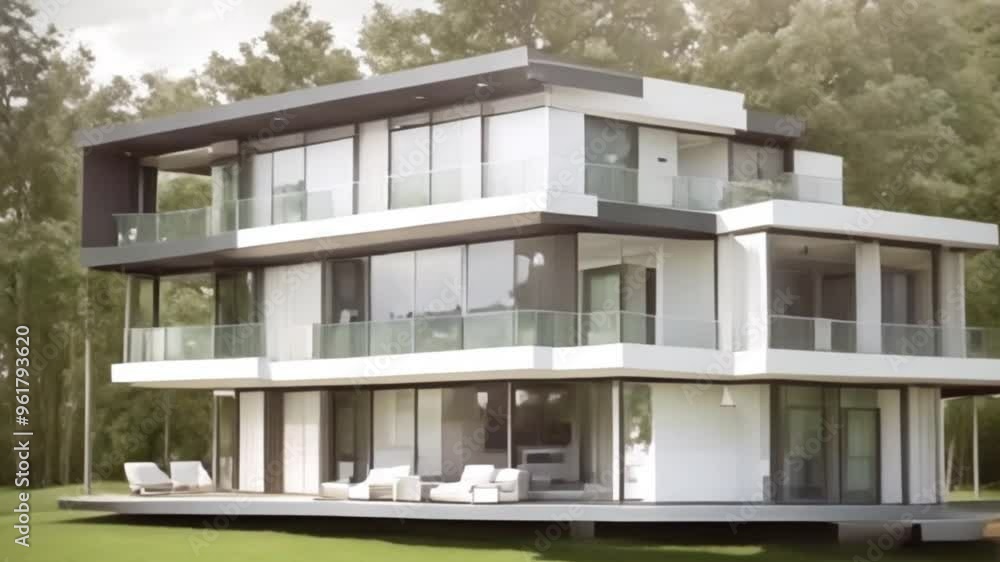 Isolated modern house building rotating. Isolated modern house building at white background loop Isolated modern house building rotating. Isolated modern house building at white background loop