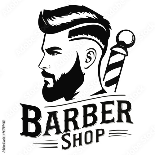 Barber Shop Logo Design with Stylish Haircut and Beard