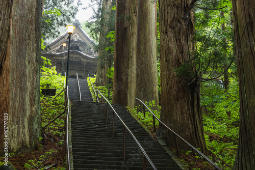 日本　長野県長野市にある戸隠神社の宝光社の参道階段 photo