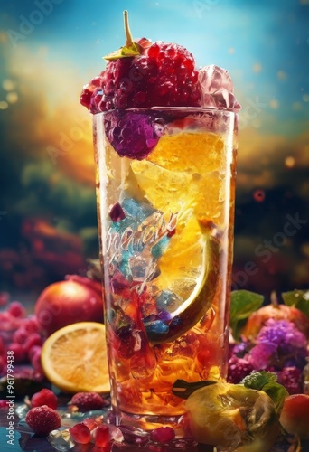 glass ice with fruit and