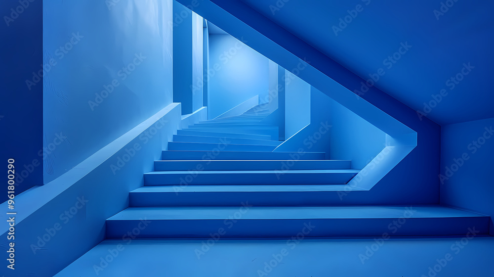 Geometric blue stairs in paper cut style, Squid game,photostock style Geometric blue stairs in paper cut style, Squid game,photostock style