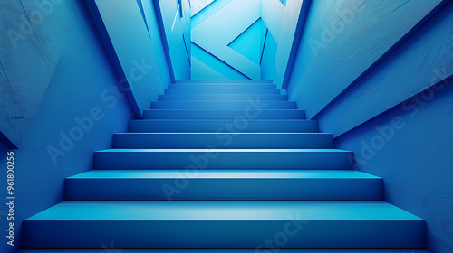 Geometric blue stairs in paper cut style, Squid game,photostock style