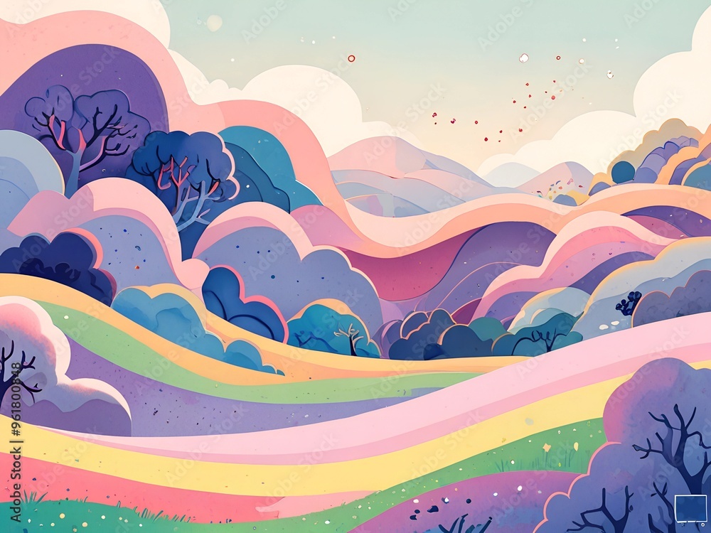 fantasy fairy-tale drawing nature clouds glade summer, AI generated fantasy fairy-tale drawing nature clouds glade summer, AI generated