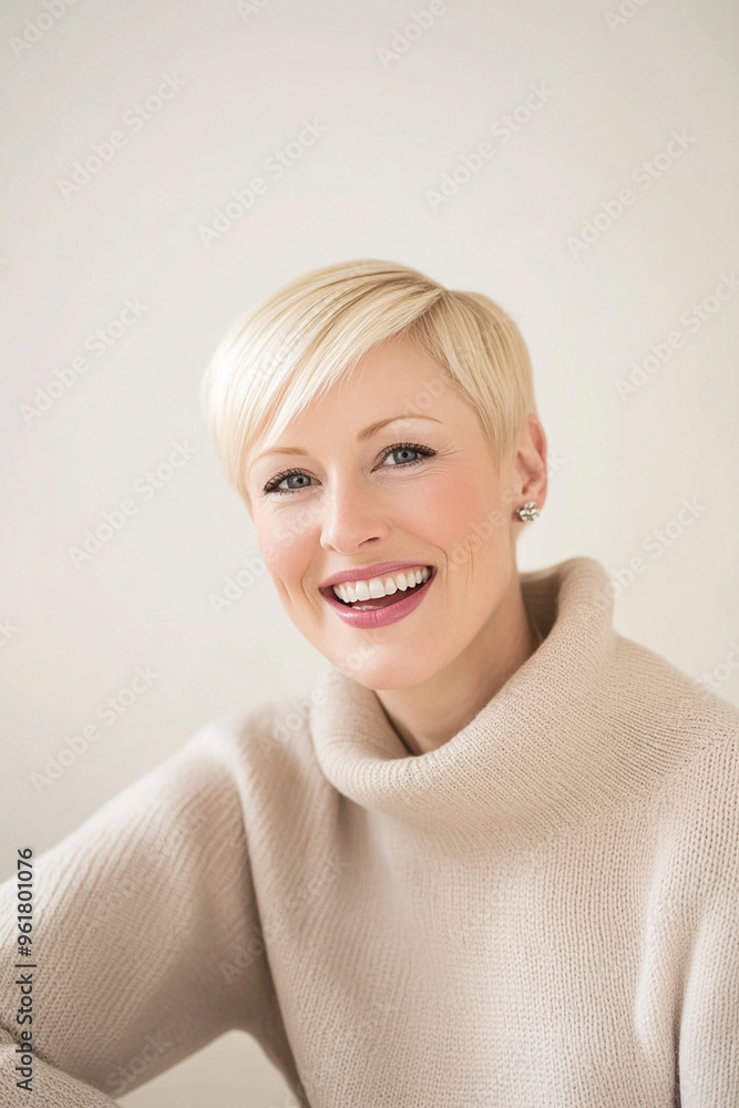 A blonde woman smiling and looking at the camera A blonde woman smiling and looking at the camera