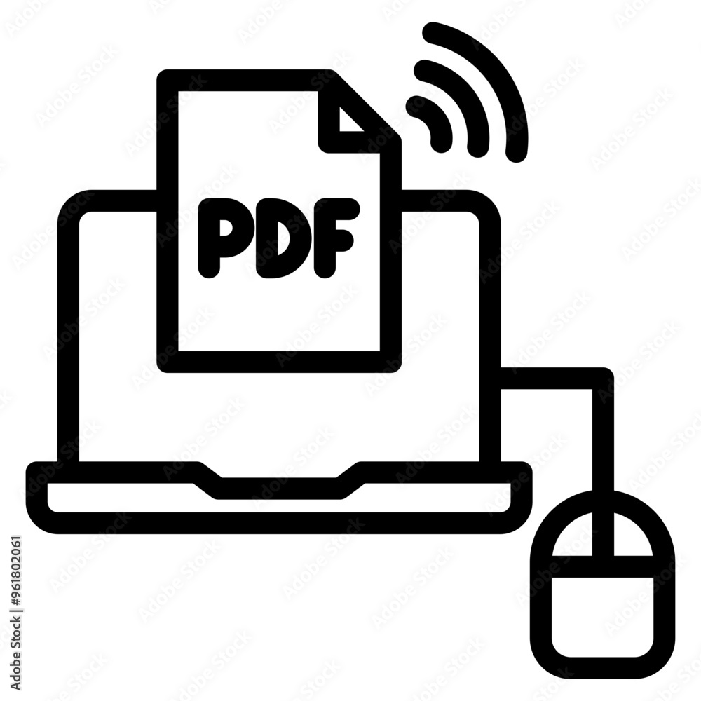 Laptop computer displaying icon of PDF file Laptop computer displaying icon of PDF file