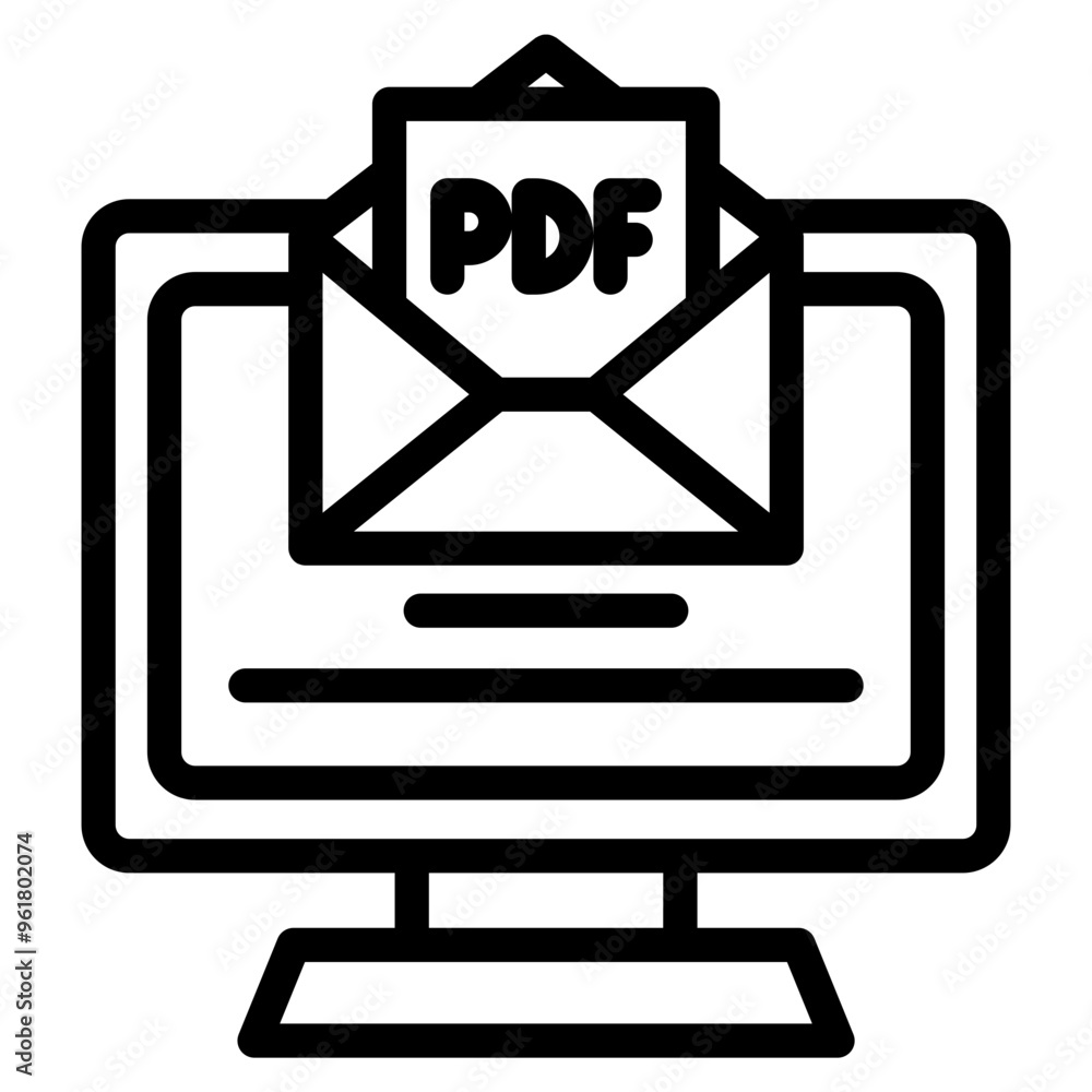Laptop computer displaying icon of PDF file Laptop computer displaying icon of PDF file