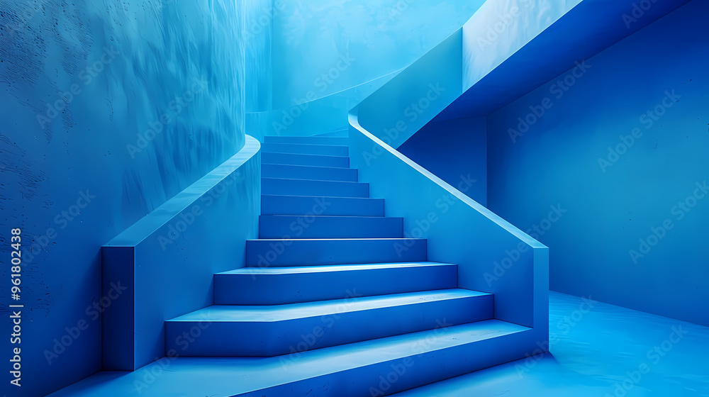 Geometric blue stairs in paper cut style, Squid game,photostock style Geometric blue stairs in paper cut style, Squid game,photostock style