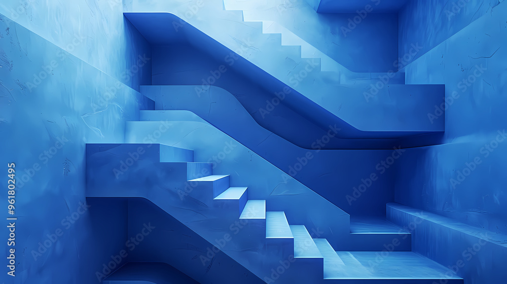 Geometric blue stairs in paper cut style, Squid game,photostock style Geometric blue stairs in paper cut style, Squid game,photostock style