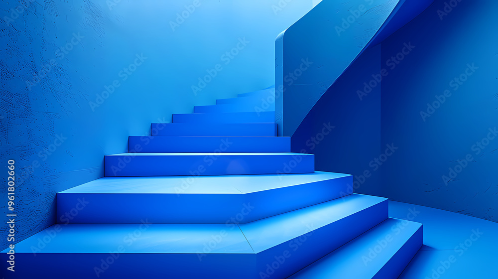 Geometric blue stairs in paper cut style, Squid game,photostock style Geometric blue stairs in paper cut style, Squid game,photostock style