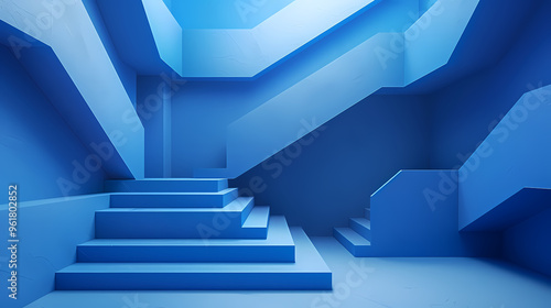 Geometric blue stairs in paper cut style, Squid game,photostock style