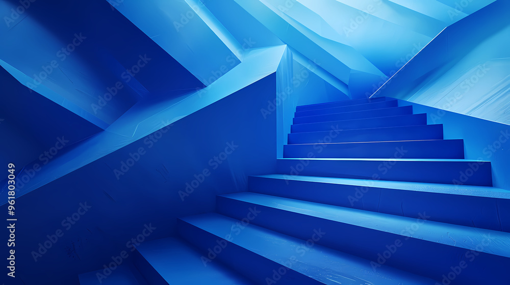 Geometric blue stairs in paper cut style, Squid game,photostock style Geometric blue stairs in paper cut style, Squid game,photostock style
