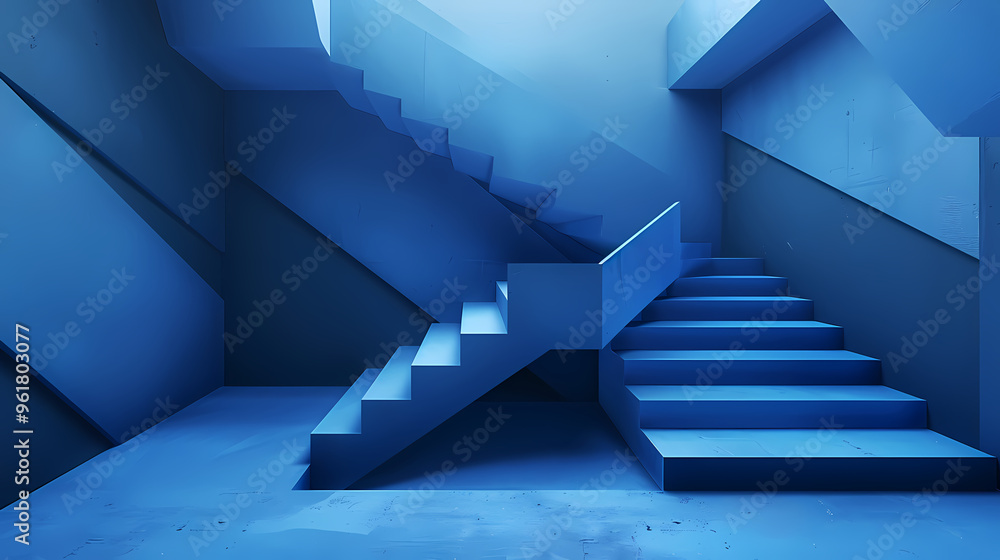 Geometric blue stairs in paper cut style, Squid game,photostock style Geometric blue stairs in paper cut style, Squid game,photostock style