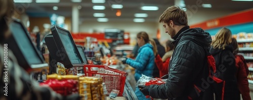 A checkout line filled with last-minute shoppers