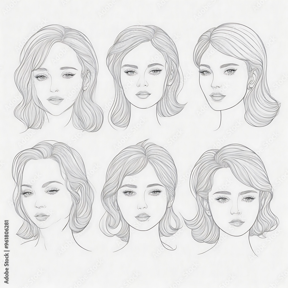 Hand drawn portrait of beautiful young girls sketch with long wavy hair, fashion illustration, beauty concept, feminine artistic sketch for design, graphic pencil drawing for young girls sketch Hand drawn portrait of beautiful young girls sketch with long wavy hair, fashion illustration, beauty concept, feminine artistic sketch for design, graphic pencil drawing for young girls sketch