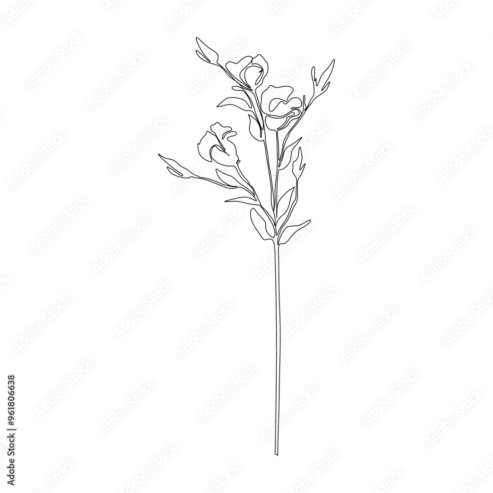 Fototapeta premium Flowers Lisianthus continuous line drawing. Black and white Floral Bouquets. Flower Coloring Page. Floral Line Art. Fine Line Lilies illustration. Hand Drawn flowers. Botanical Coloring. 