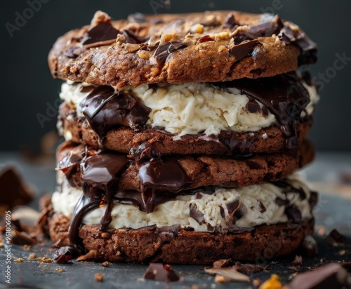 stack chocolate covered cookies with chips