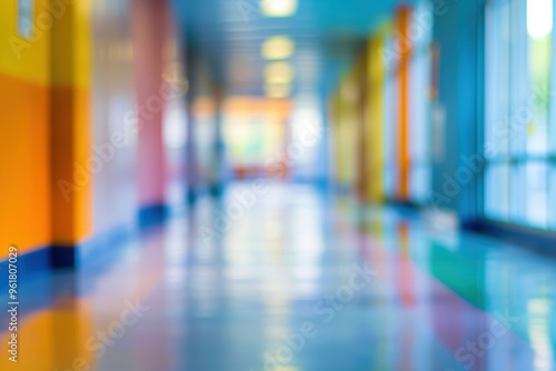 Abstract blurred school background, focused on classroom and learning environment.