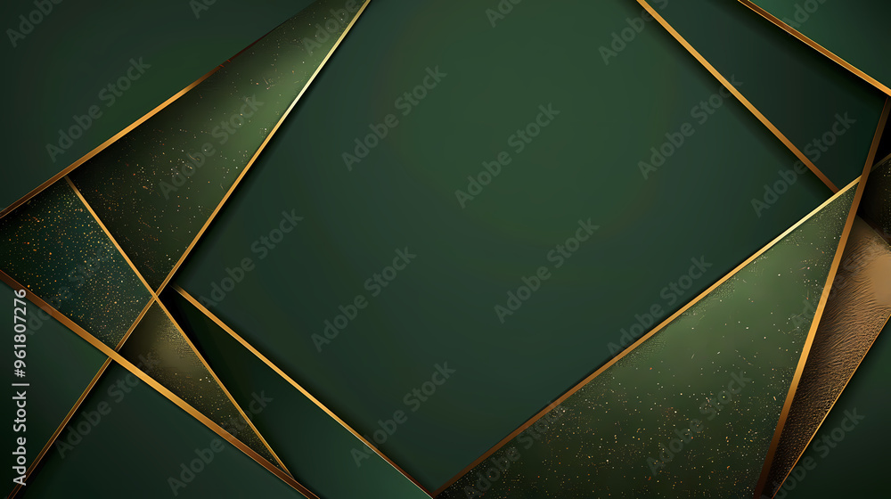 Luxury invitation card background vector. Golden elegant geometric shape, gold lines gradient on green background. Luxury invitation card background vector. Golden elegant geometric shape, gold lines gradient on green background.