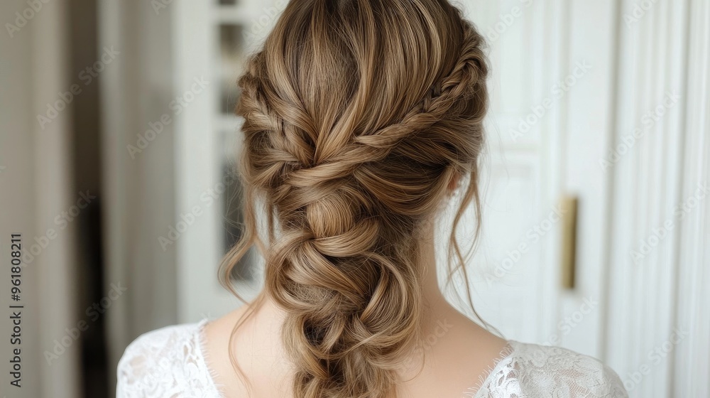 Elegant half-up, half-down hairstyle with loose waves and a delicate braid, perfect for a romantic and youthful appearance. Elegant half-up, half-down hairstyle with loose waves and a delicate braid, perfect for a romantic and youthful appearance.